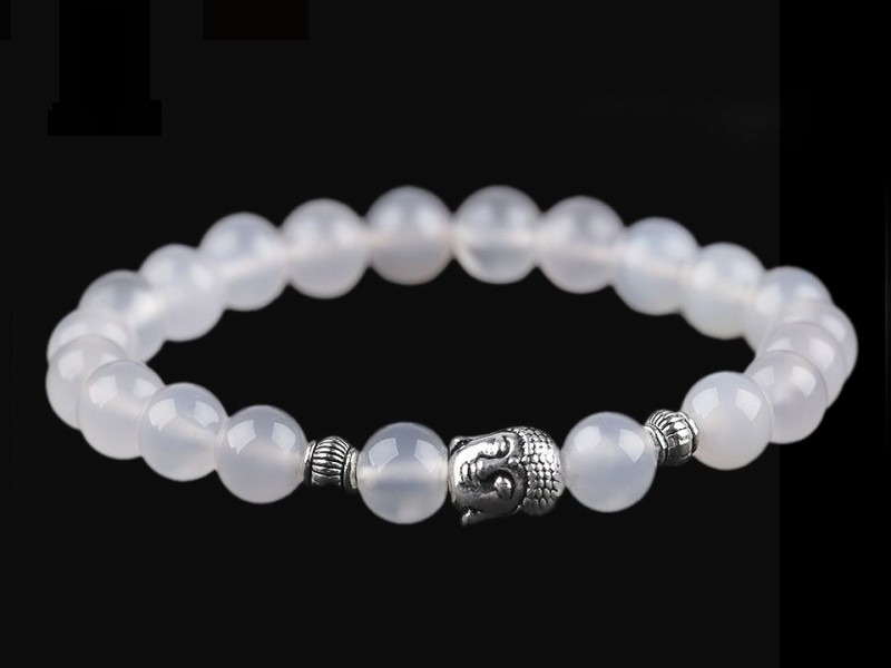 Buddha Armband Achat - Weiß Armbänder, Ringe