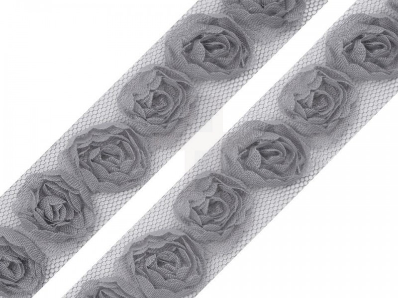 Borte auf Tüll mit Rosen - 14 Meter Bänder,Borten