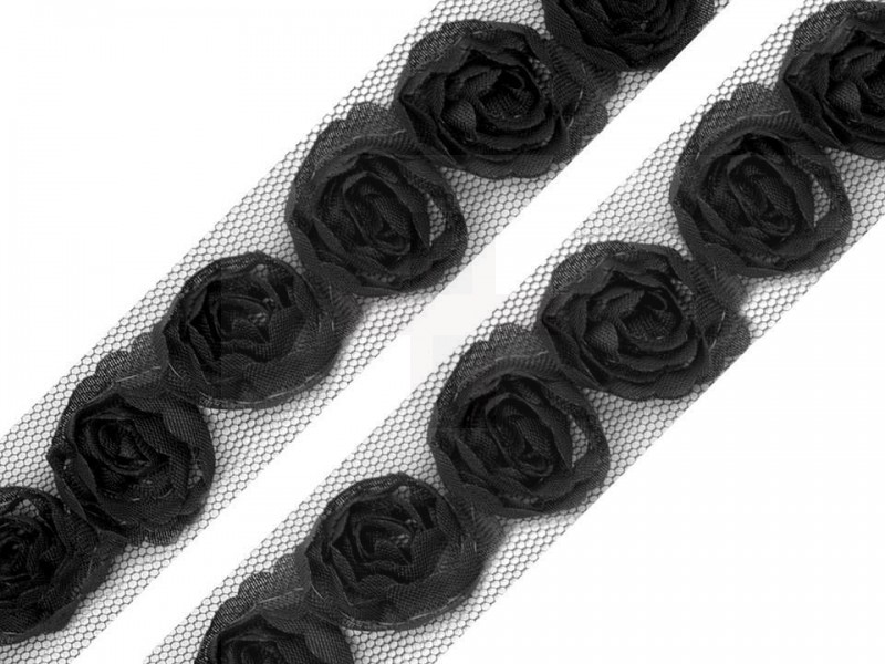 Borte auf Tüll mit Rosen - 14 Meter Bänder,Borten