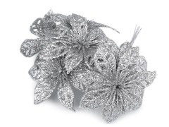 Weihnachtsstern auf Draht mit Glitzer - Silber Blumen, Federn