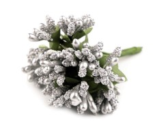 Blumen Staubblätter auf Draht metallisch - Silber Blumen, Federn