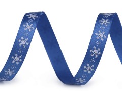 Satinband mit Schneeflocken - Blau 