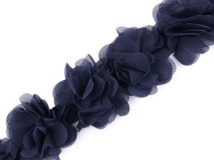 Borte mit Blumen aus Chiffon elastisch - Dunkelblau Gummibänder