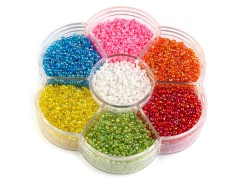 Roccailes Glasperlen in Kunststoffbox - 7 Farben Perlen,Einfädelmaterial